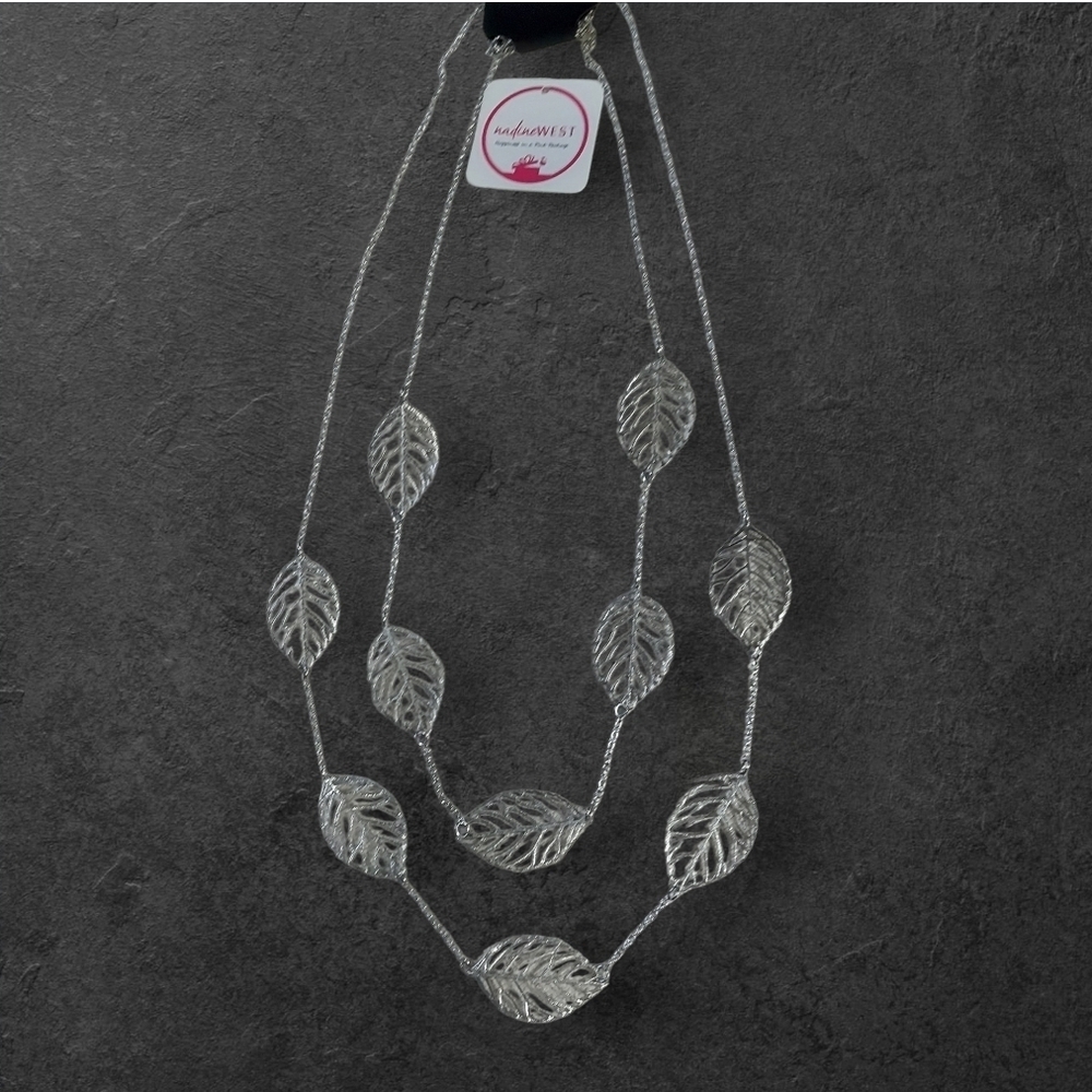 Nwt Nadinewest Double Strand Silver Fillagree Leaf Necklace 30 12$